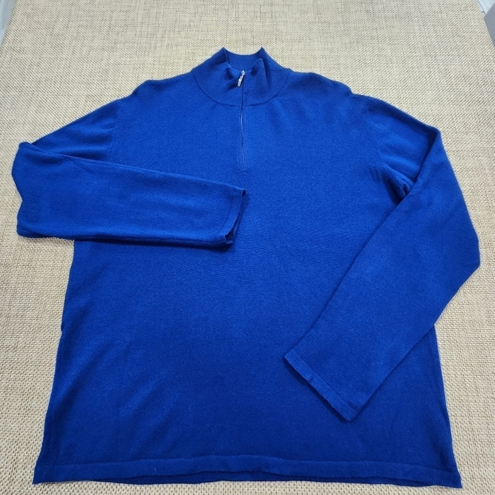 Phineas Cole Luxury Wool 1/4 Zip Pullover Sweater Wool Solid Royal Blue Italy - Picture 3 of 8